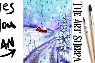 Rainy country Road landscape in Winter Beginners Learn to paint Acrylic Tutorial Step by Step