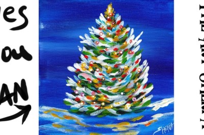 Retro Abstract Lighted Christmas Tree Beginners Learn to paint Acrylic Tutorial Step by Step