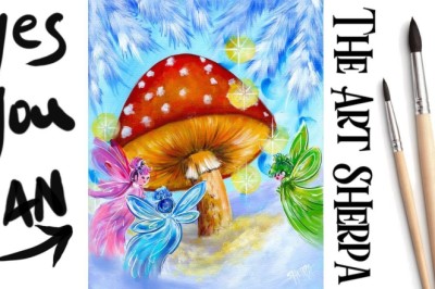 Vintage Fairy Winter Mushroom Fantasy Beginners Learn to paint Acrylic Tutorial Step by Step