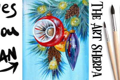Vintage Retro Christmas Ornaments Beginners Learn to paint Acrylic Tutorial Step by Step