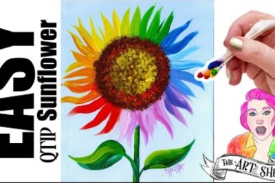 Easy cotton Swab rainbow Sunflower for beginners
