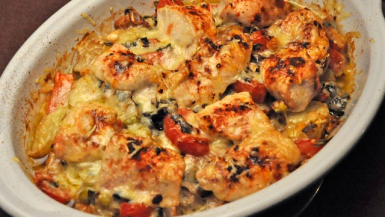 Chicken, Potato, Tomato Gratin