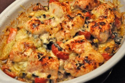 Chicken, Potato, Tomato Gratin