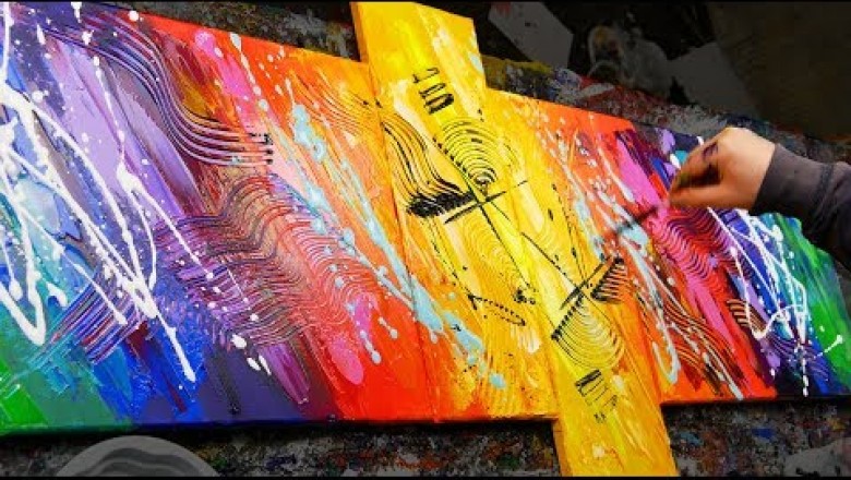 HOW TO make an AMAZING Abstract Painting With Very BRIGHT COLORS