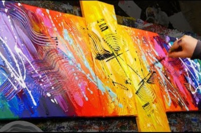 HOW TO make an AMAZING Abstract Painting With Very BRIGHT COLORS