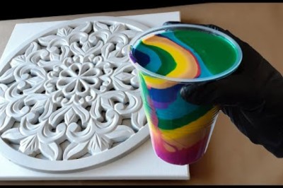 Relaxing Acrylic Pouring on Wood - Mandala and Catcher Canvas!