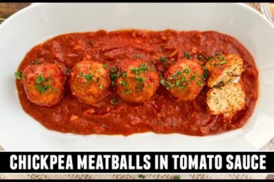 Spanish-Style Chickpea Meatballs with Tomato Sauce