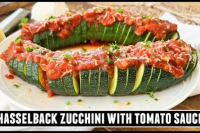 Hasselback Zucchini with Tomato Sauce
