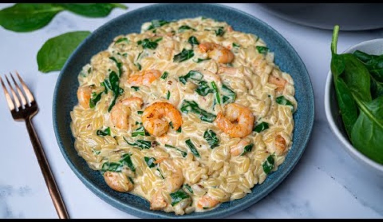 Creamy Lemon Garlic Orzo with Prawns