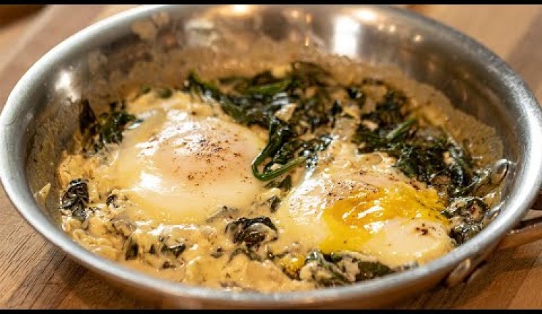 Greek-Style Spinach with Feta and Eggs