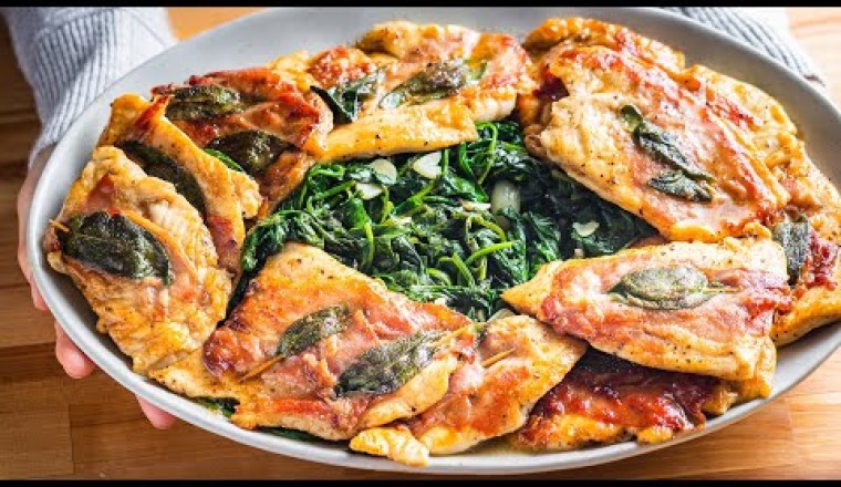 Chicken Saltimbocca with Garlic Spinach