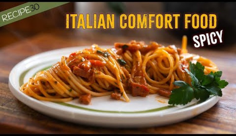 Spaghetti with Crispy Pancetta and Spicy Tomato Sauce