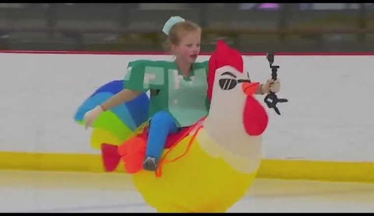 10-Year-Old Katarina Suemnig Wows in Inflatable Chicken Costume on Ice